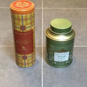 Empty Fortum & Mason cookie and tea tins